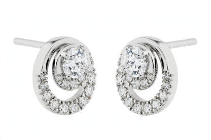 14K Yellow Gold Round Diamond Double Circle Stud Earrings