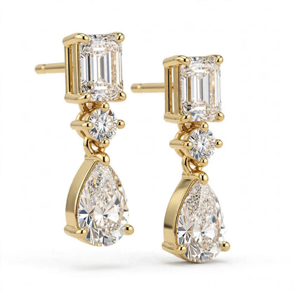 14K White Gold Multi-Shape Diamond Drop Earrings
