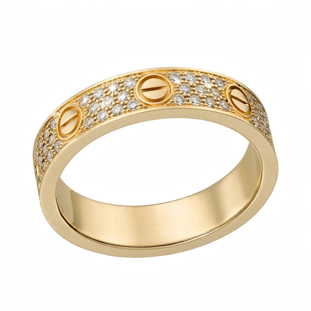 18K Yellow Gold Pavé Diamond Screw Motif Band