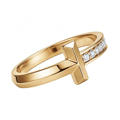 14K White Gold Geometric T-Bar Diamond Ring