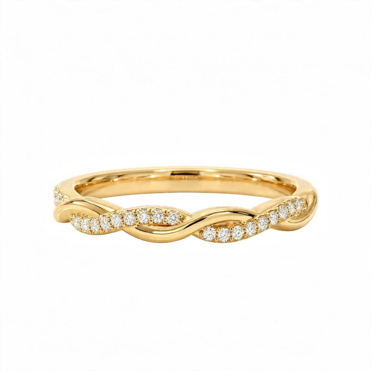 14K Yellow Gold Petite Twisted Vine Pavé Diamond Wedding Band