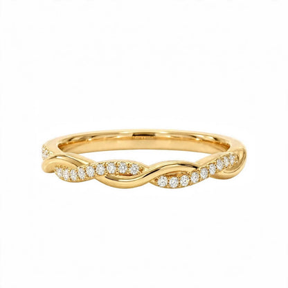 14K Yellow Gold Petite Twisted Vine Pavé Diamond Wedding Band