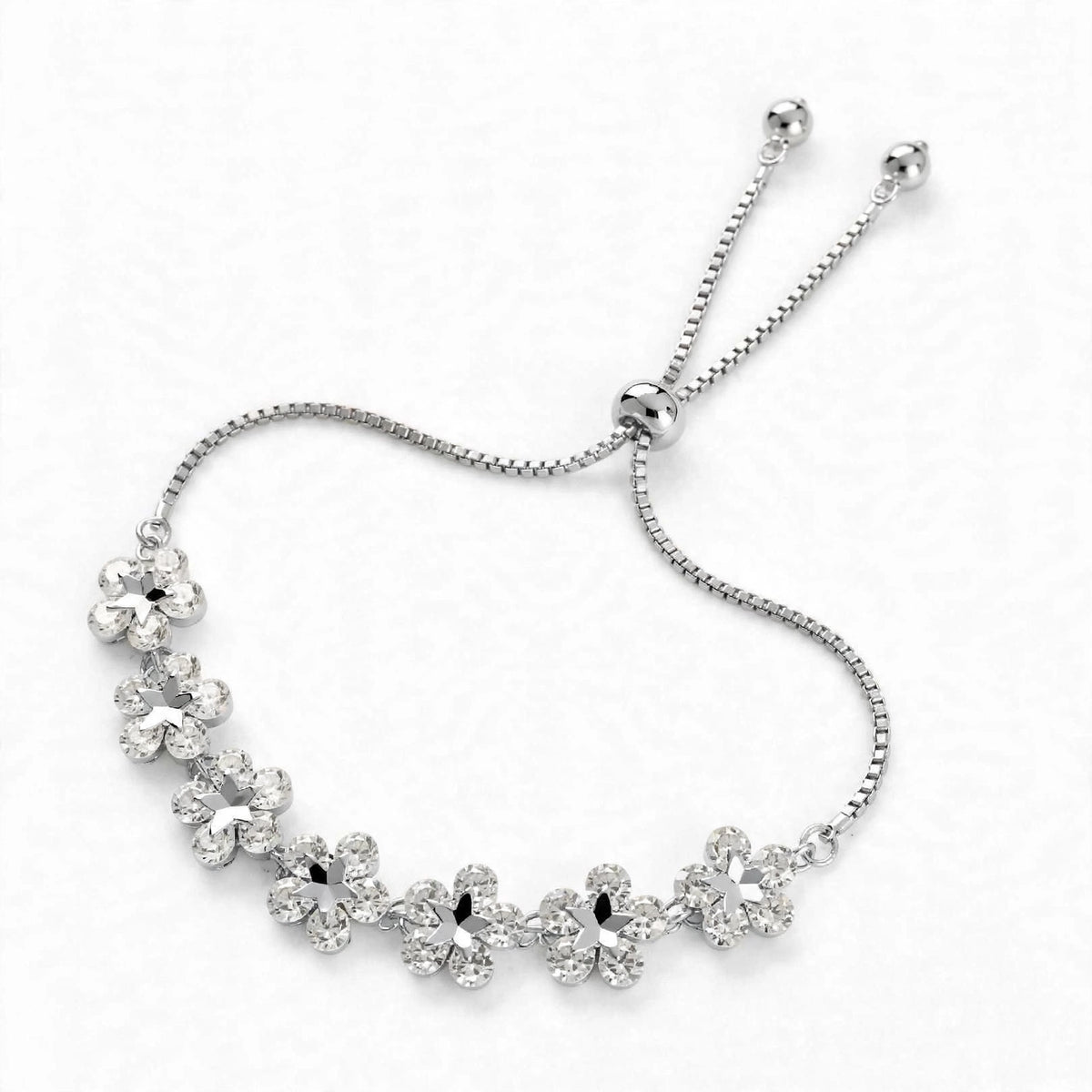 18K Rose Gold Crystal Flower Bolo Bracelet