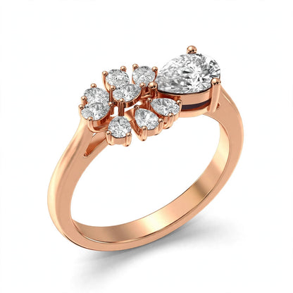 Nature-Inspired Pear Diamond Flower Petal Cluster Ring