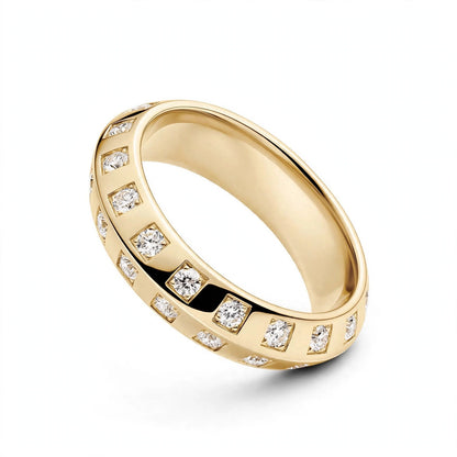 18K Rose Gold Checkerboard Bezel Square Set Round Diamond Ring