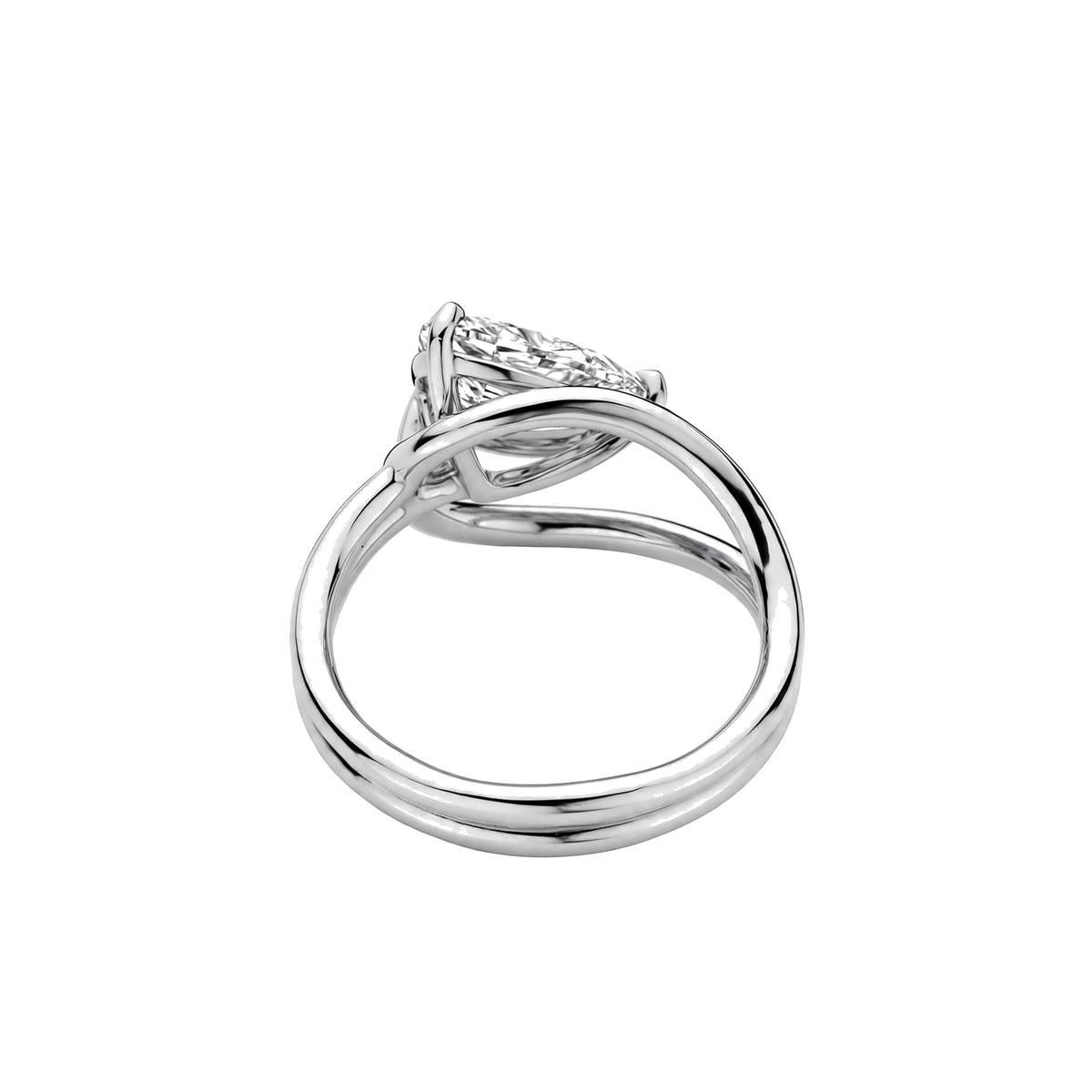 14K Yellow Gold Sculptural Pear-Shaped Diamond Wave Ring.