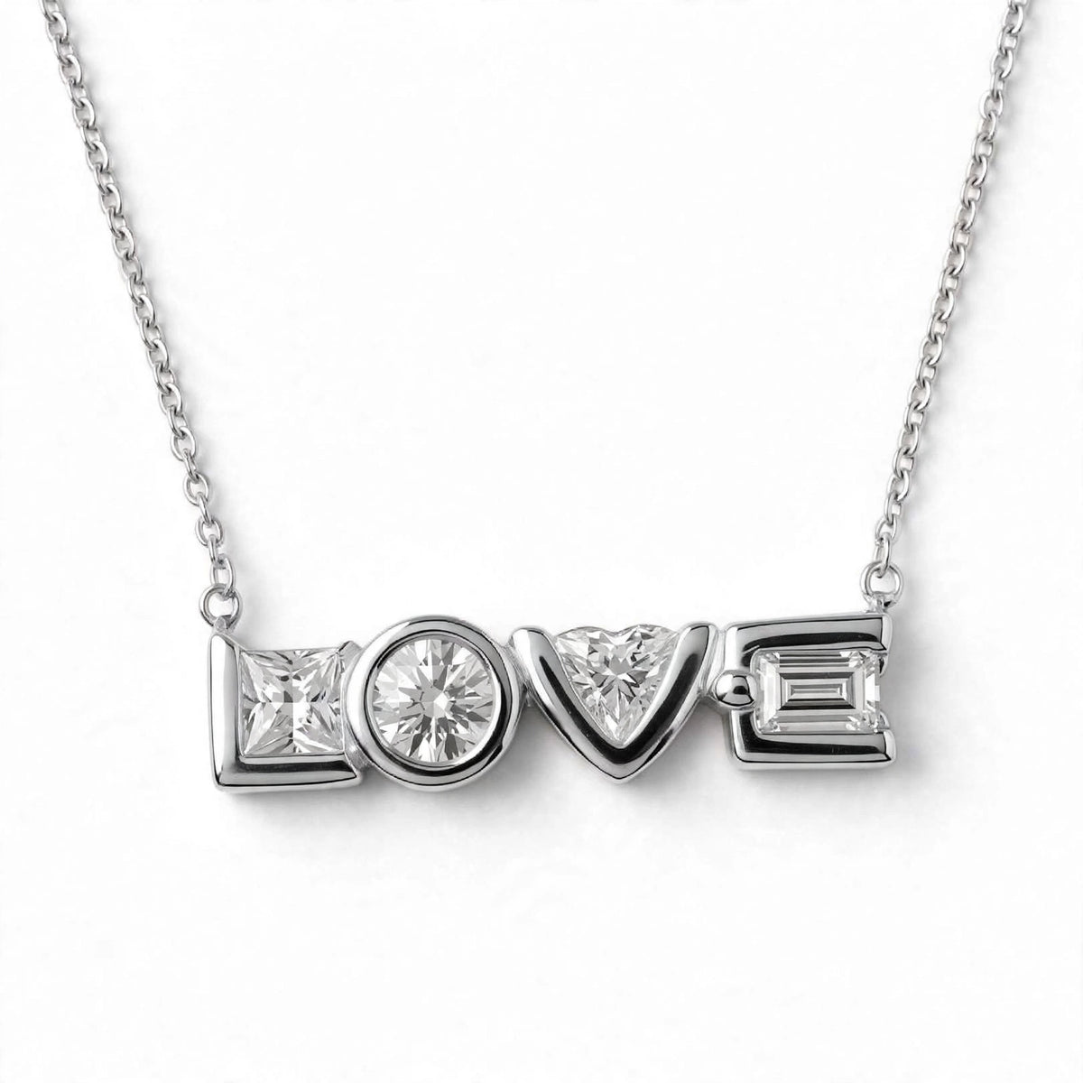 14K Yellow Gold Multi-Shape Diamond "LOVE" Pendant Necklace