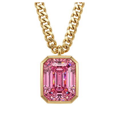 18K Yellow Gold Bezel-Set Emerald Cut Diamond Pendant Necklace