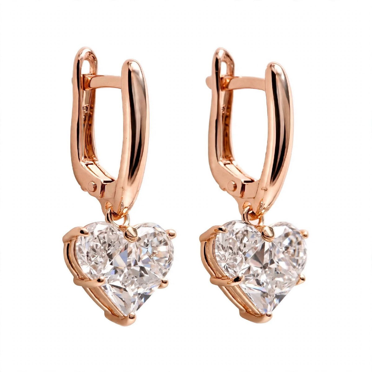 14K Gold Heart Cut Solitaire Drop Earrings