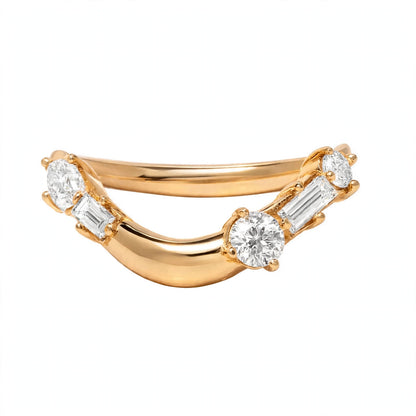 14K Yellow Gold Curved Diamond Wedding Band