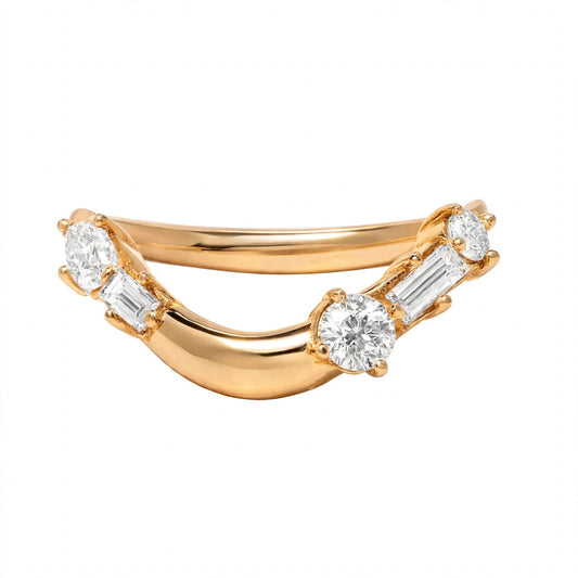 14K Yellow Gold Curved Diamond Wedding Band