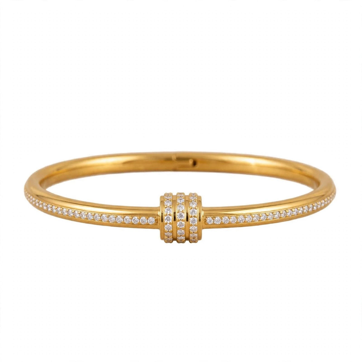 18K Yellow Gold Plated Triple Cylinder Pavé Bangle