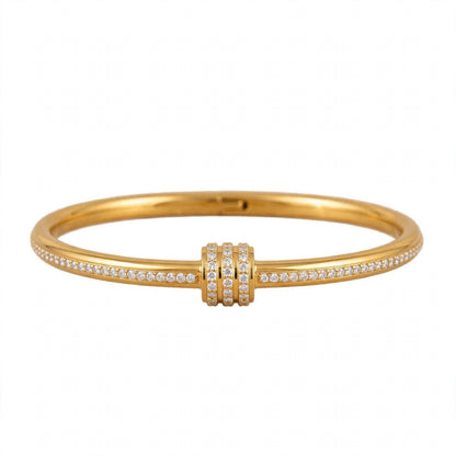 18K Yellow Gold Plated Triple Cylinder Pavé Bangle