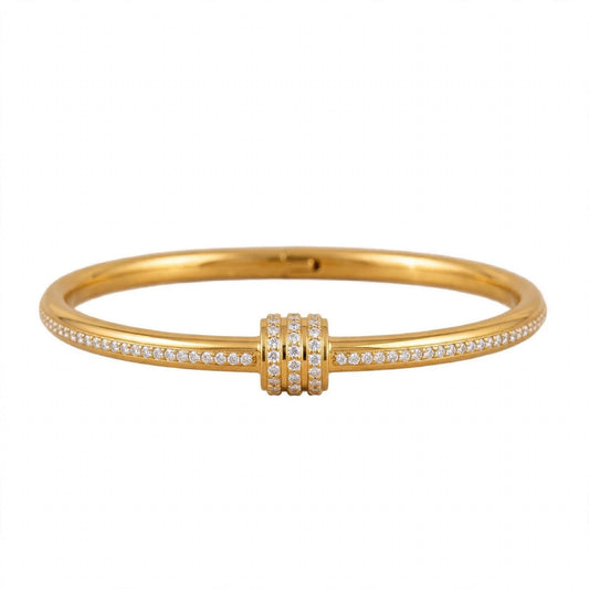 18K Yellow Gold Plated Triple Cylinder Pavé Bangle