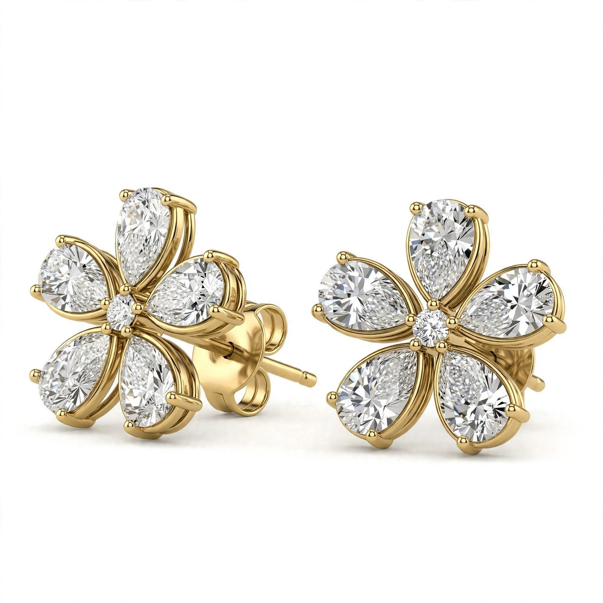 14K White Gold Pear-Shaped Diamond Flower Cluster Stud Earrings