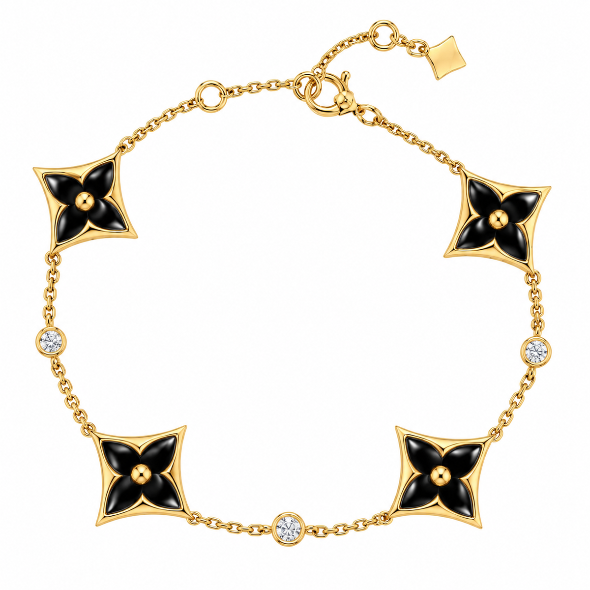 Handmade Malachite Clover Bracelet In Yellow Gold