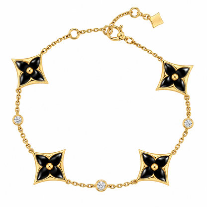 Handmade Malachite Clover Bracelet In Yellow Gold
