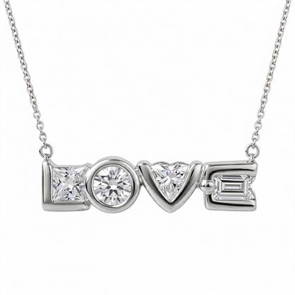 14K Yellow Gold Multi-Shape Diamond "LOVE" Pendant Necklace