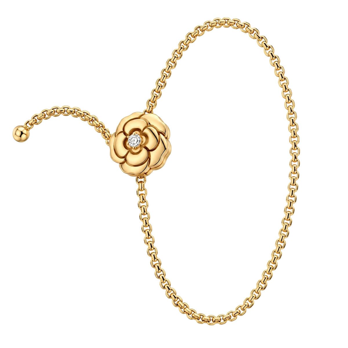 18K Rose Gold Plated Camellia Flower Diamond Chain Bracelet.