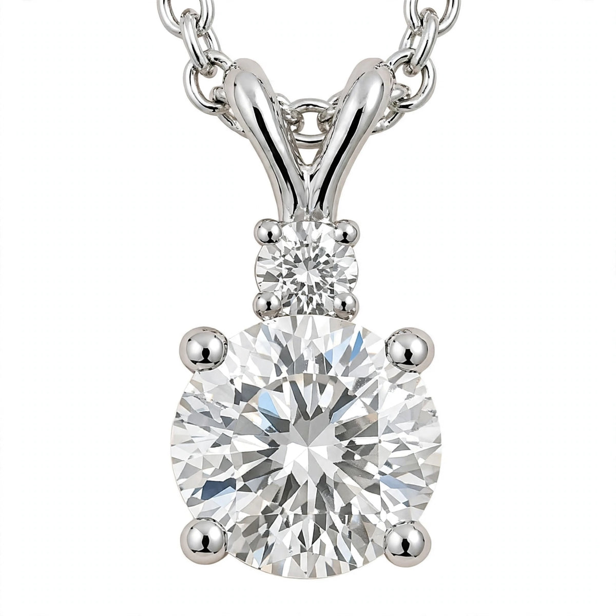 14K White Gold Radiant Dual-Stone Solitaire Diamond Pendant Necklace