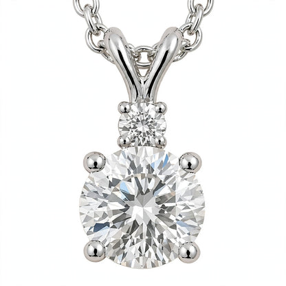 14K White Gold Radiant Dual-Stone Solitaire Diamond Pendant Necklace