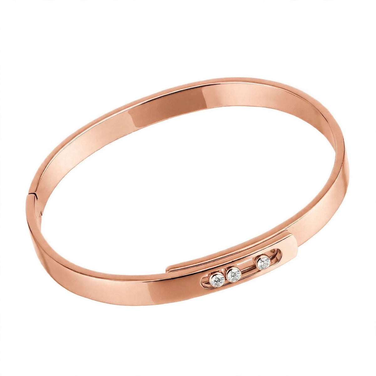 18K Yellow Gold Three-Stone Moving Diamond Bangle