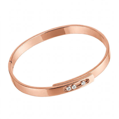 18K Yellow Gold Three-Stone Moving Diamond Bangle