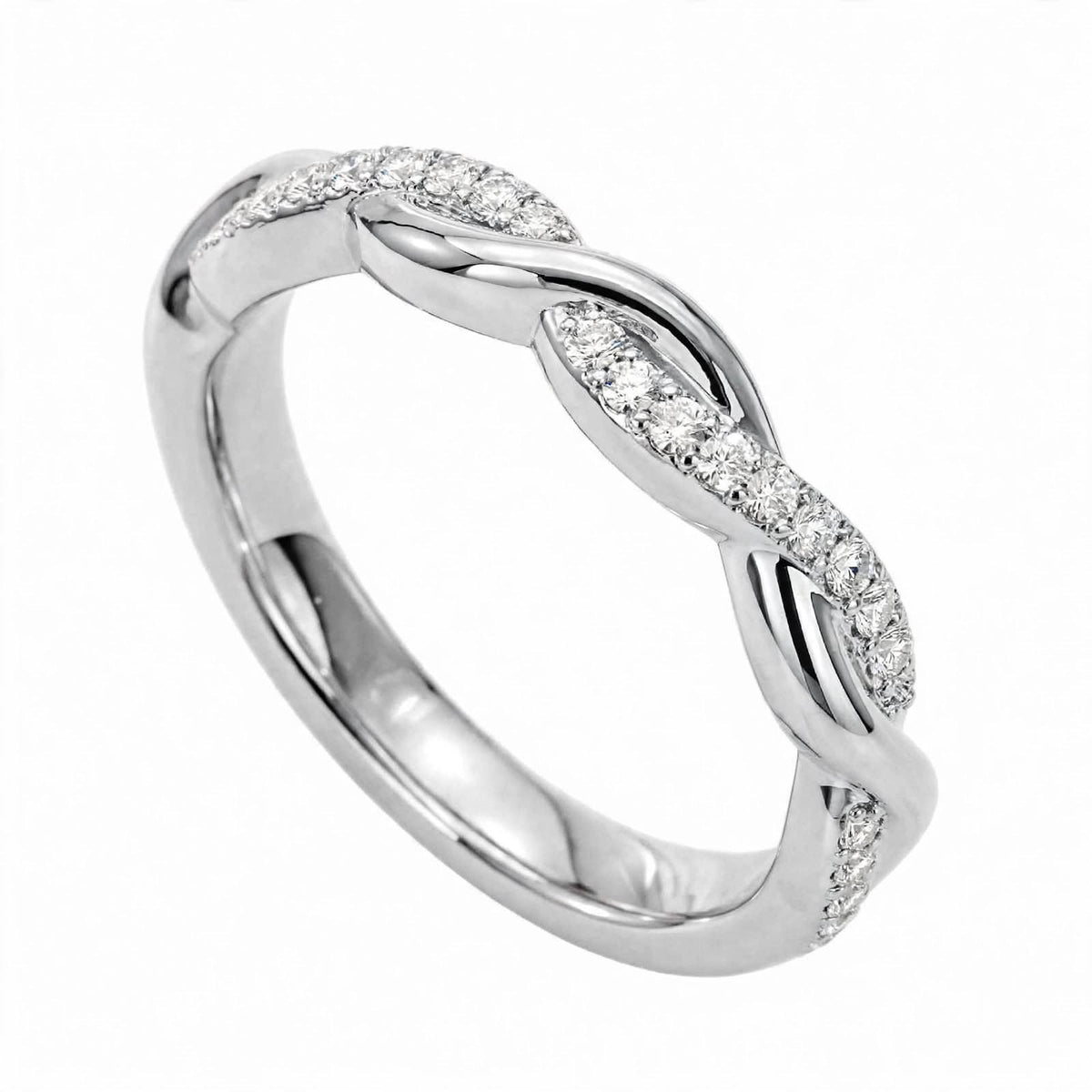 14K Yellow Gold Petite Twisted Vine Pavé Diamond Wedding Band