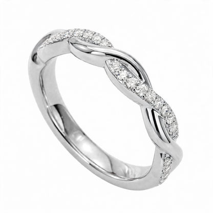14K Yellow Gold Petite Twisted Vine Pavé Diamond Wedding Band