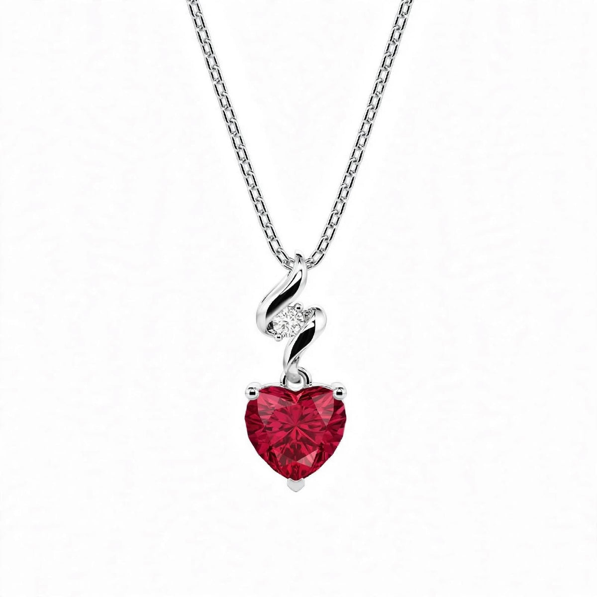 925 Sterling Silver Twist Heart Cut Birthstone Pendant Necklace