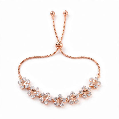 18K Rose Gold Crystal Flower Bolo Bracelet
