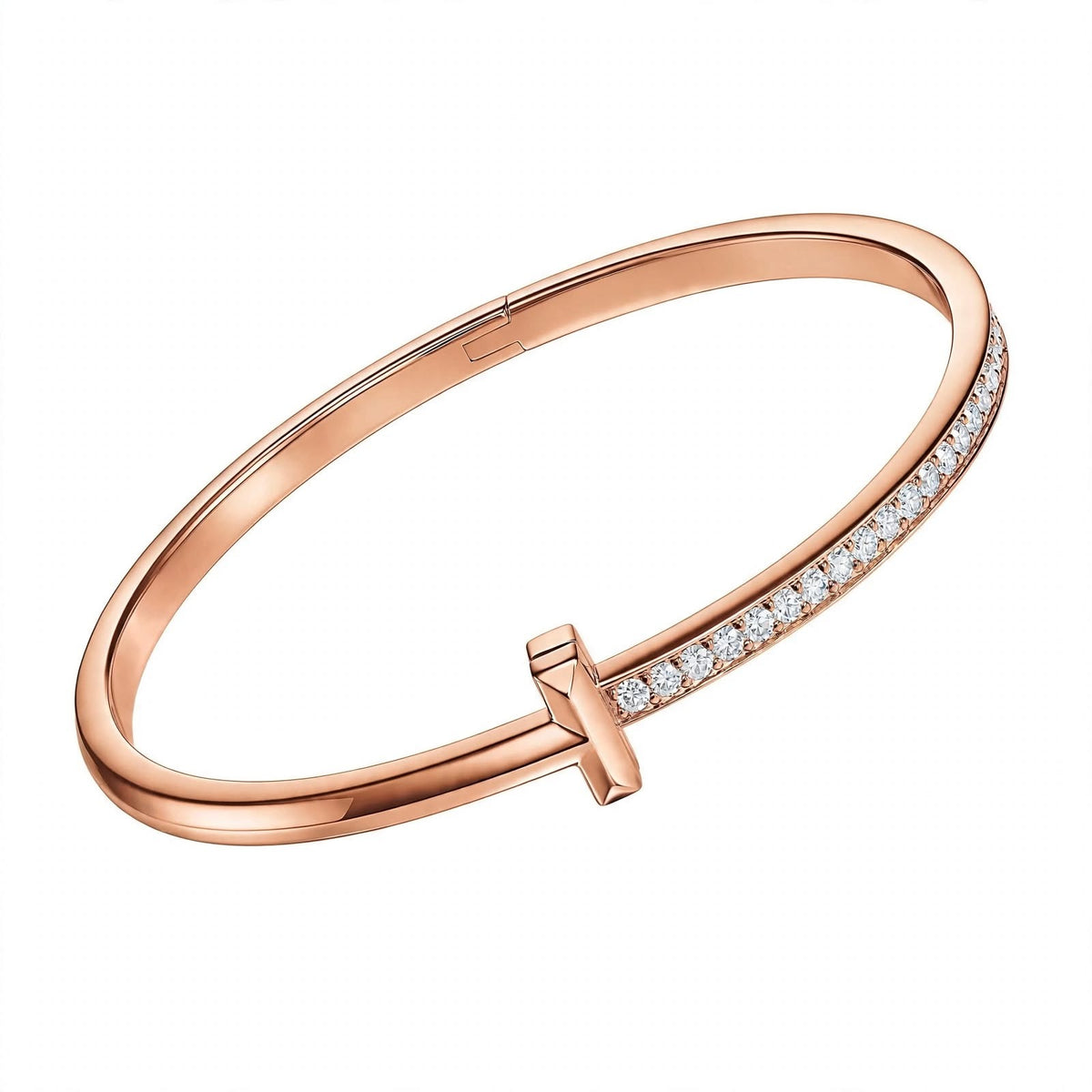 18K Yellow Gold Pavé Diamond T-Bar Hinged Bangle Bracelet