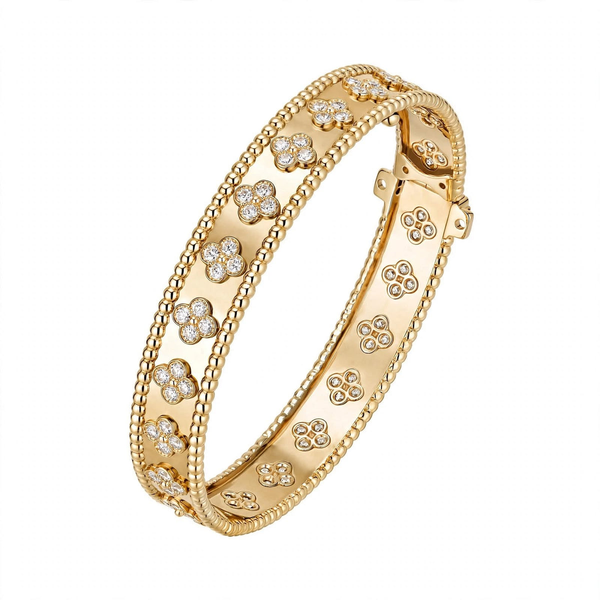 18K Yellow Gold Four-Leaf Clover Bangle Bracelet