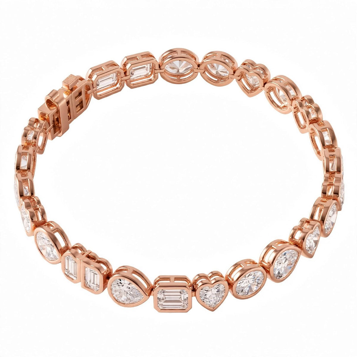 14K Yellow Gold Multi-Shape Bezel-Set Diamond Tennis Bracelet