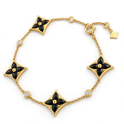 Handmade Malachite Clover Bracelet In Yellow Gold