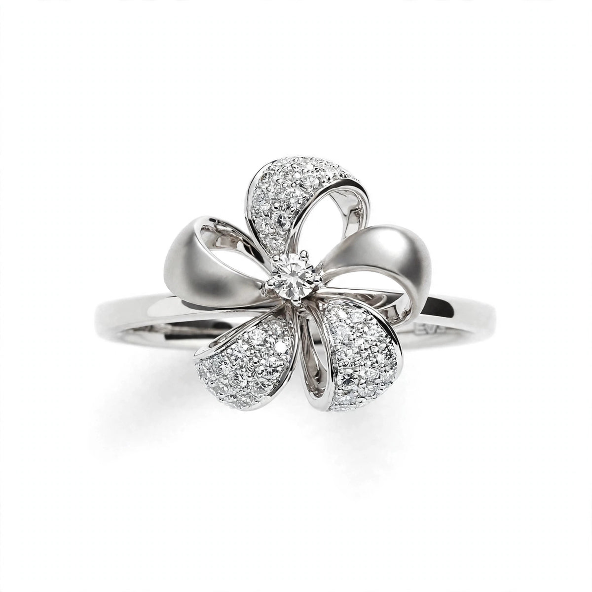 Elegant Rose Gold Flower Bow Ring with Pavé Cluster Diamonds – Fine Statement Jewelry