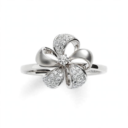 Elegant Rose Gold Flower Bow Ring with Pavé Cluster Diamonds – Fine Statement Jewelry