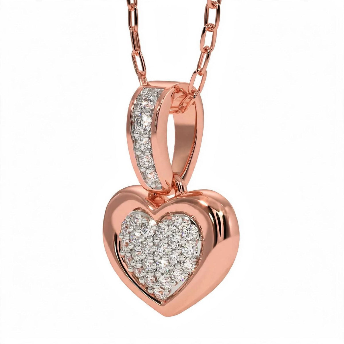 14K Yellow Gold Pavé Diamond Heart Pendant Necklace