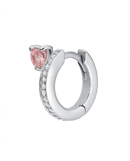 Custom 14K White Gold Silver Heart-Cut Pink Crystal Hoop Earrings