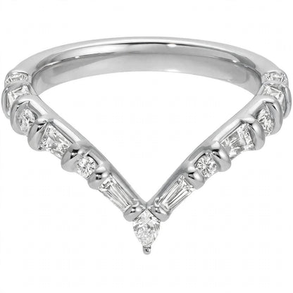 14K Yellow Gold Multi-Shape Diamond Chevron Contour Band