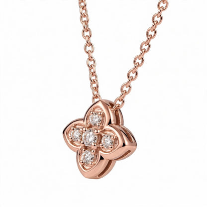 18K Yellow Gold Four-Petal Flower Diamond Pendant Necklace