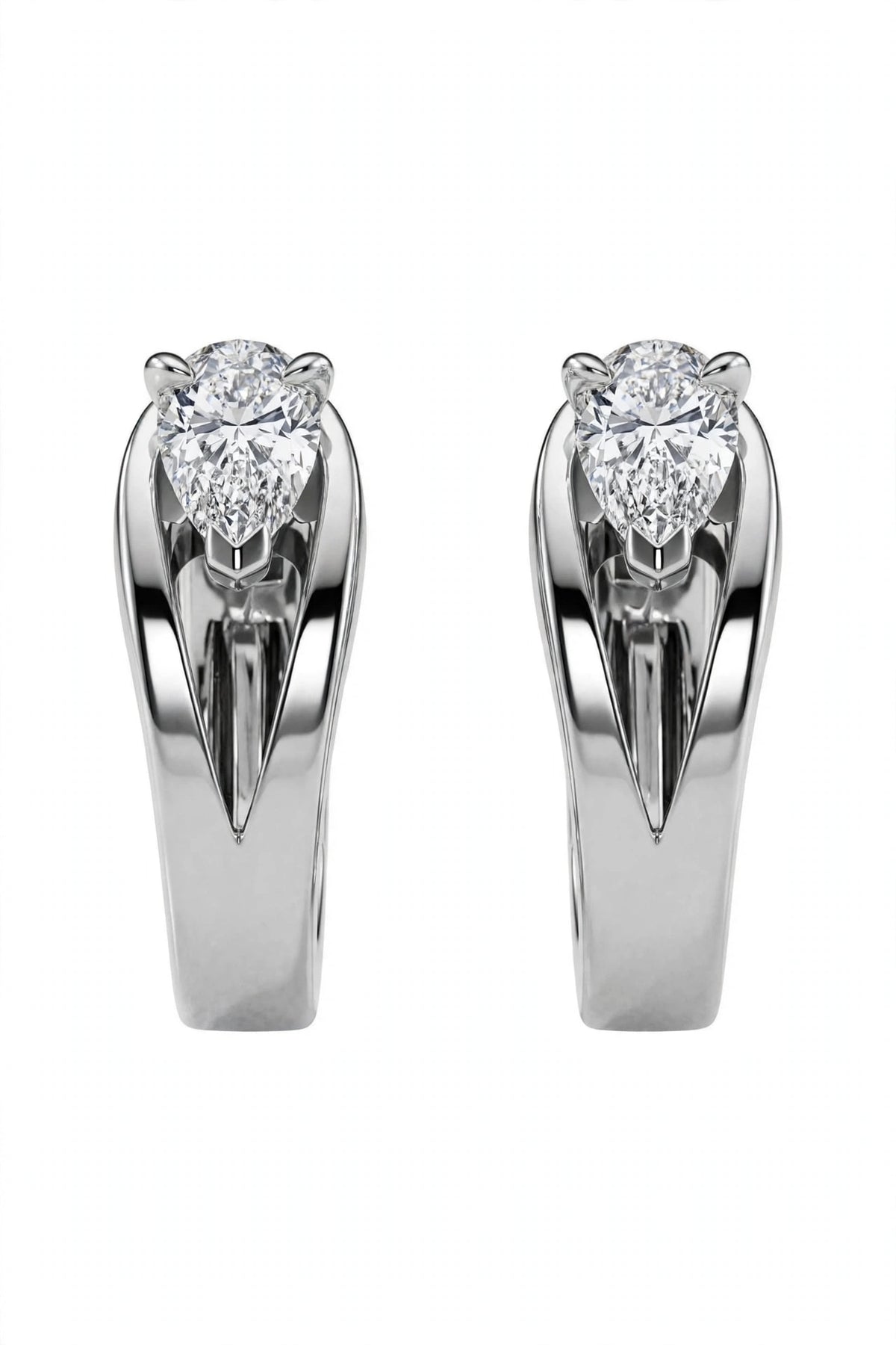 Pear-Cut Diamond Solitaire Hoop Stud Earrings