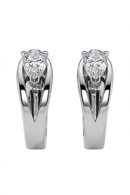 Pear-Cut Diamond Solitaire Hoop Stud Earrings