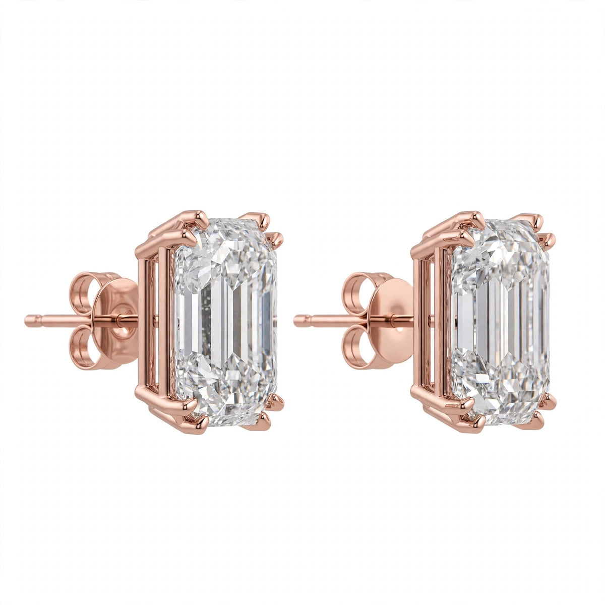 14K White Gold Emerald-Cut Solitaire Stud Earrings