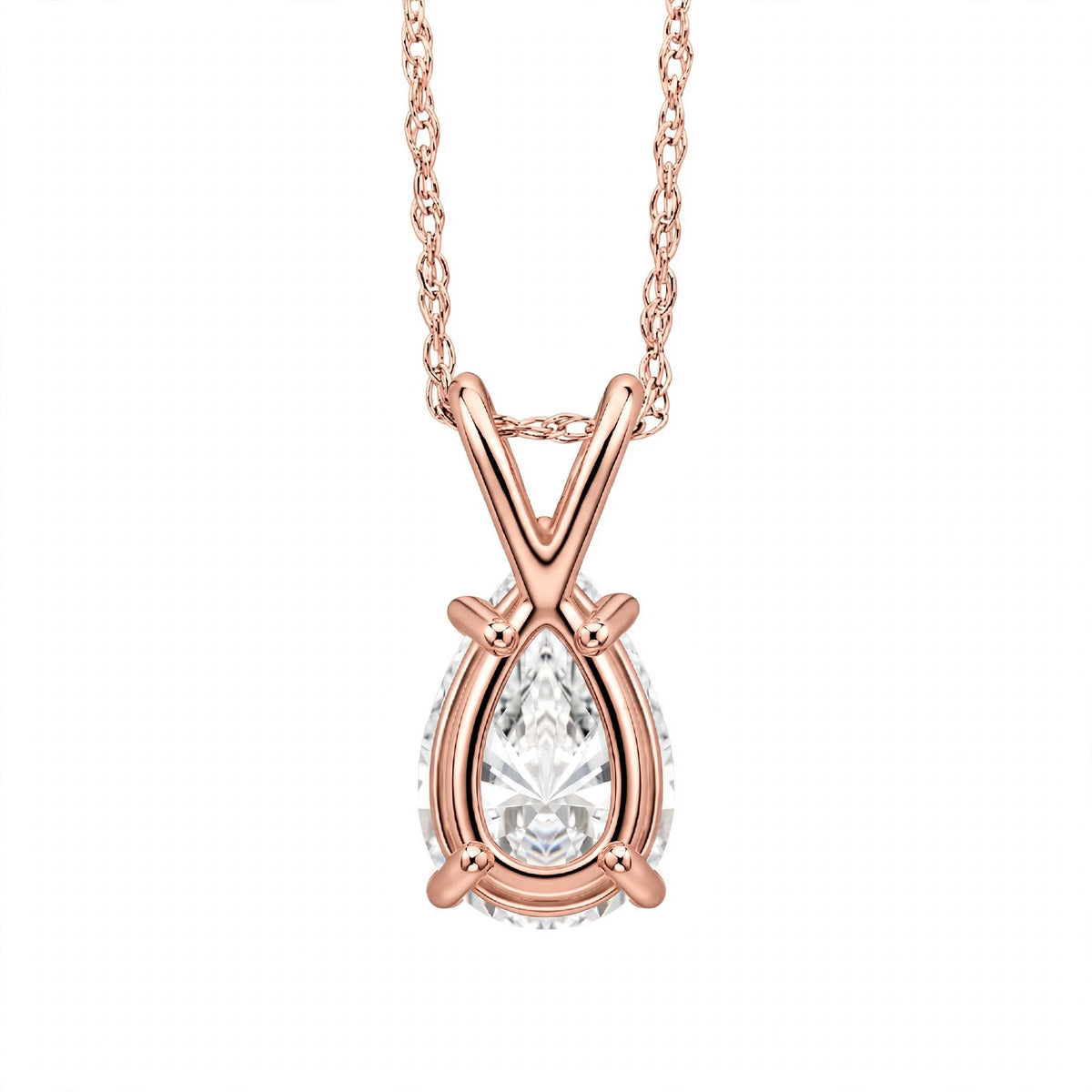 14K White Gold Pear-Shaped Diamond Solitaire Pendant Necklace
