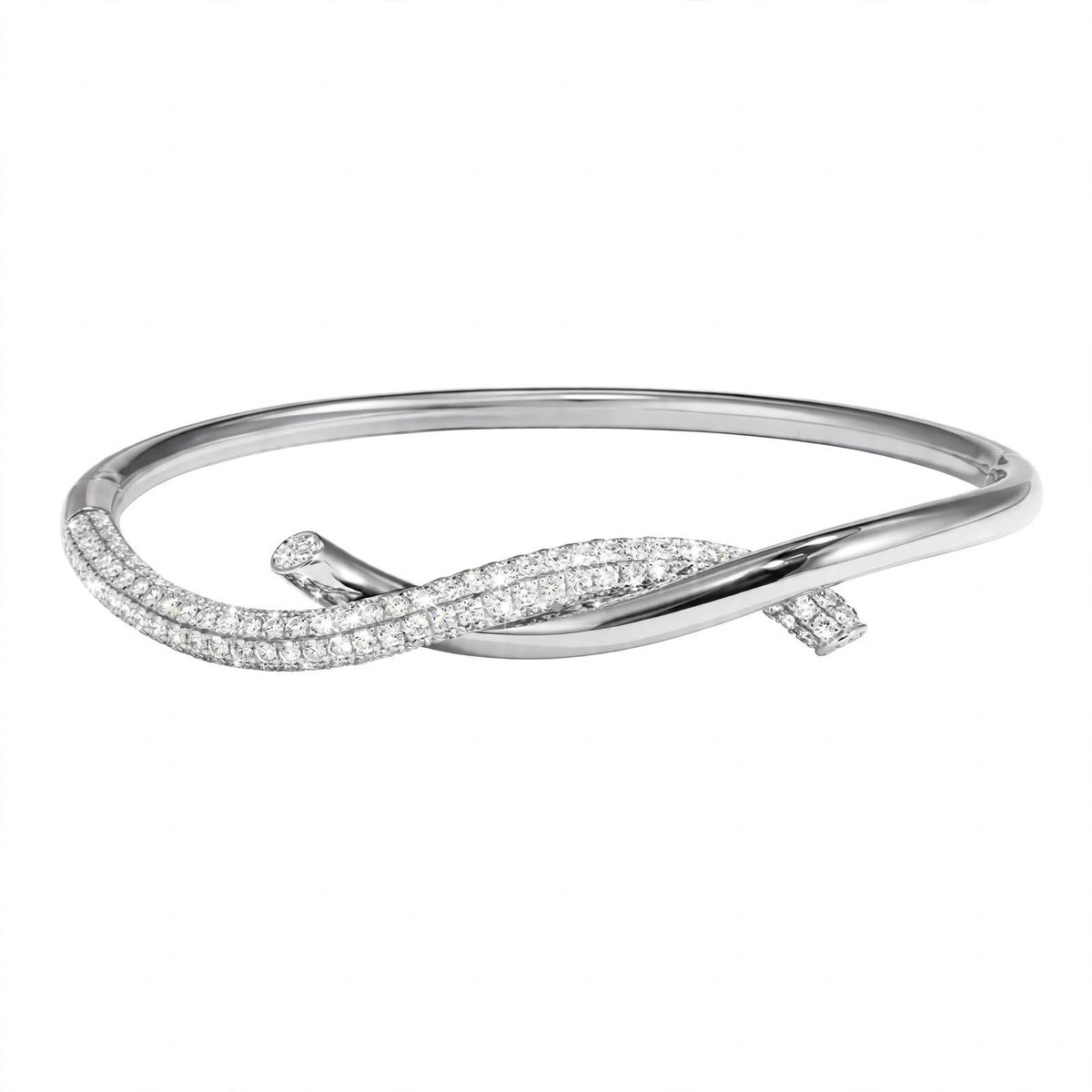 18K Yellow Gold Intertwined Pave Diamond Tie Bangle