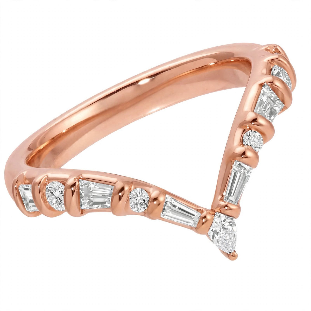 14K Yellow Gold Multi-Shape Diamond Chevron Contour Band