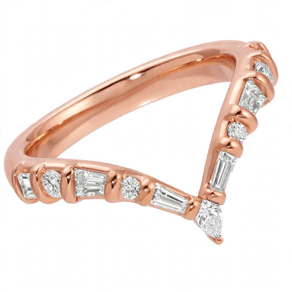 14K Yellow Gold Multi-Shape Diamond Chevron Contour Band