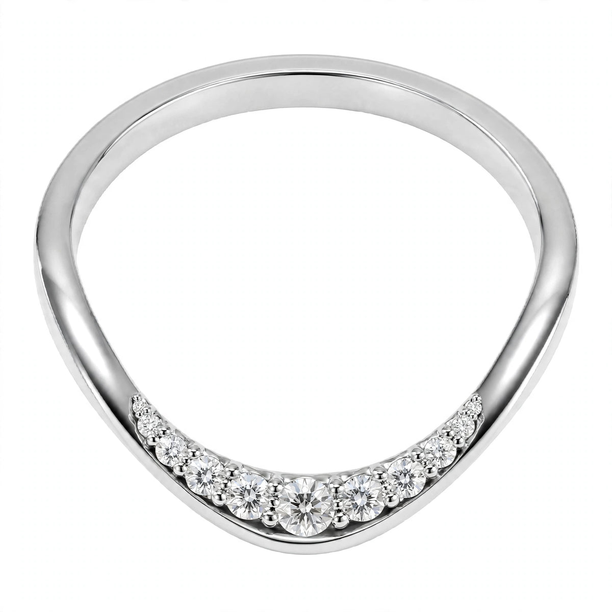 14K White Gold Shared-Prong Curved Diamond Wedding Band