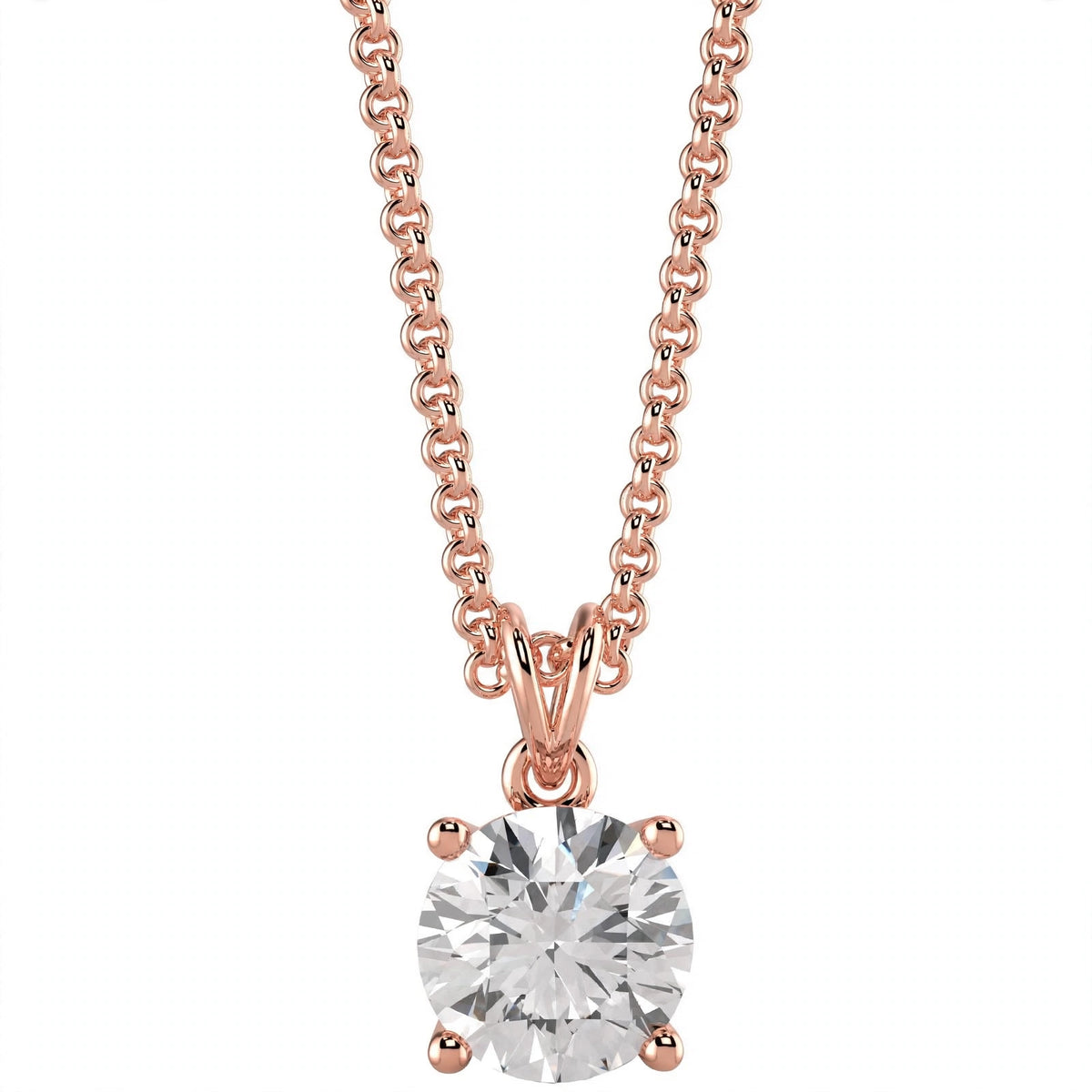 18K White Gold Round Cut Diamond Solitaire Pendant Necklace